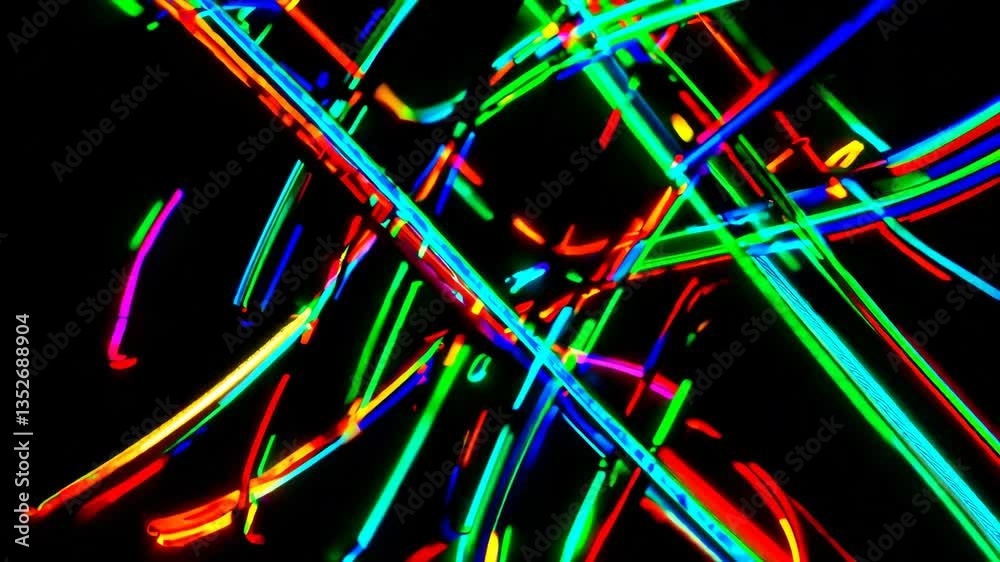 Poster vibrant neon light trails in motion on a dark background. abstract digital art design