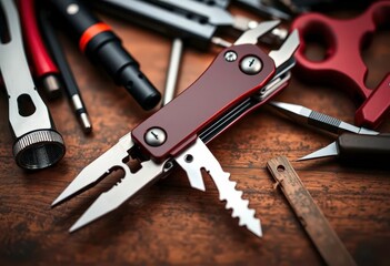 Compact multi-tool with blade, pliers, and other implements, screwdriver, pocket