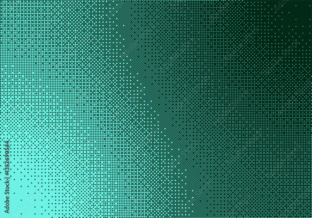 Poster Pixelated bitmap gradient texture. Retro pixel art, green dither pattern, 8 bit background. Leisure or arcade games duotone border frame. Vector illustration