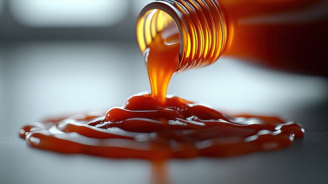 Ketchup pouring onto a surface - Powered by Adobe