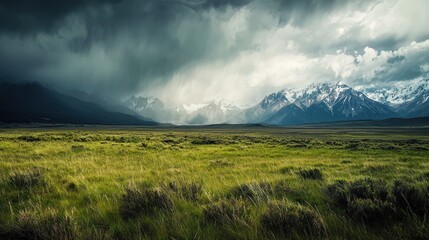 a green field with mountains in the background 