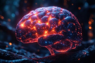 Fototapeta premium Creative visualization of a glowing brain representing neurological activity in a vibrant and abstract setting