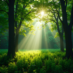 Obraz premium sun rays in the forest