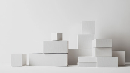 Fototapeta premium White geometric shapes arranged artistically for minimalist design aesthetics in a studio setting