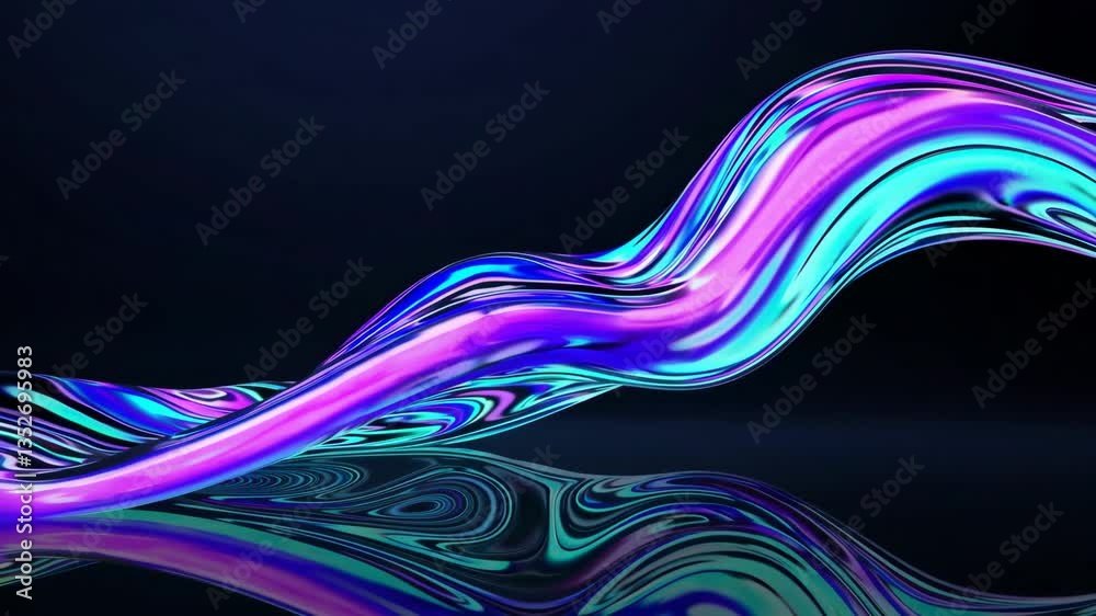 Poster abstract wave with neon colors on a dark background, futuristic art concept