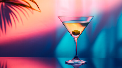 Cocktail and olives on the table