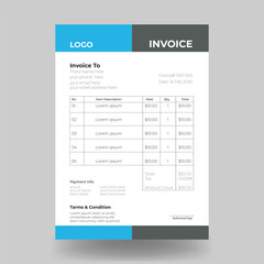Invoice minimal and professionl design template. Bill form business invoice accounting