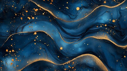 Obraz premium Elegant Blue and Gold Abstract Art Background with Wavy Lines and Glitter
