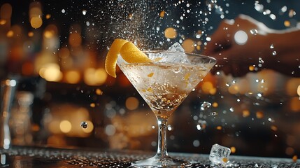 Classic vodka martini with lemon twist high resolution picture