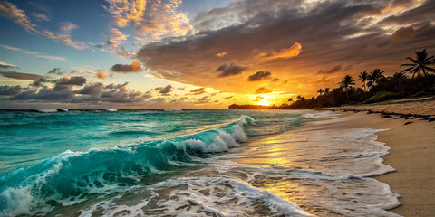 Sunrise over beach in Cancun HD Background