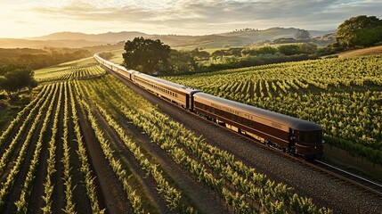 Napa Valley Wine Train Journey: Scenic Ride Through Vineyards at Sunset