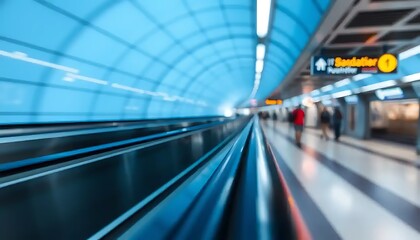 Abstract shot of an escalator in a subway station with geometric design