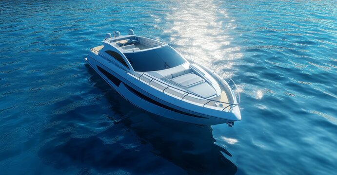 Luxurious yacht on the sea, sunlight, sun rays - Powered by Adobe
