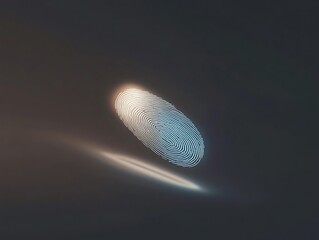 Glowing Fingerprint Hovers in Dark Space.