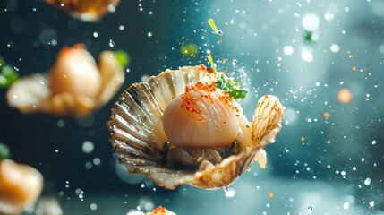 Plated Scallops with Red Seasoning and Herbs