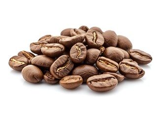 Naklejka premium A small pile of roasted coffee beans presented on white
