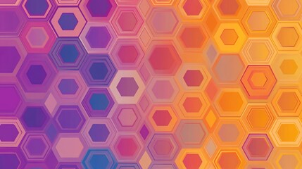 Gradient Hexagonal Pattern Background in Vibrant Purple, Orange, and Pink