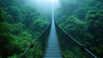 Obraz premium Misty jungle suspension bridge