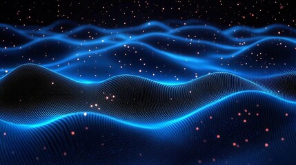 Obraz premium Abstract Blue Digital Wave Background Futuristic Technology Particle Flow Glowing Energy