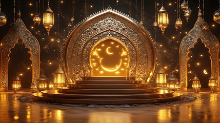 Illuminated Islamic archway stage for product display
