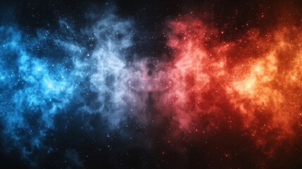 Fototapeta premium Dynamic Cosmic Fire: Vibrant Blue and Red Abstract Nebula with Fiery Smoke and Shimmering Texture