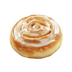 Fototapeta premium Sweet roll bun with creamy icing on a Transparent background perfect for dessert lovers, Sweet roll bun isolated on PNG background