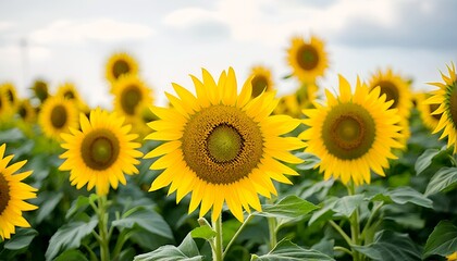 Fototapeta premium Sunflowers in a Field on a Sunny Day.