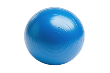 Blue exercise ball on white background for fitness and balance training, cut out