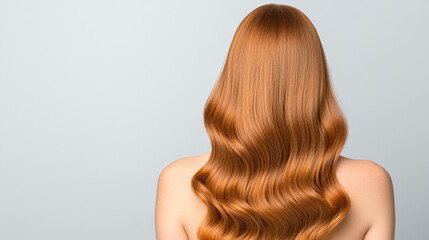 A studio photograph capturing a serene woman with long, flowing red hair, elegantly posed against a softly lit backdrop, radiating calmness and beauty.