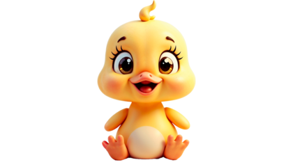 Cheerful Yellow Duckling Sitting with Rosy Cheeks with Copy Space