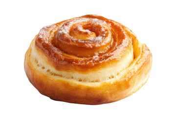 Close-up of a delicious cinnamon roll with glazed topping, cut out