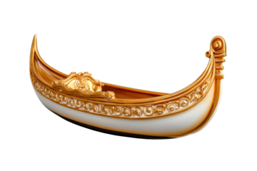 Ornate decorative gondola figurine with gold accents on black background, cut out