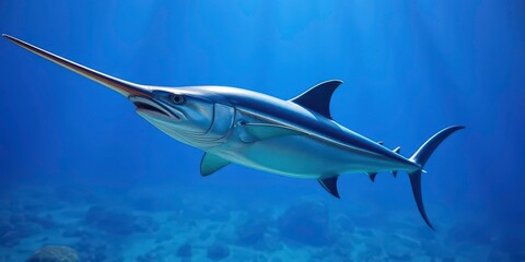 Naklejka premium Streamlined swordfish, long bill, powerful body, ocean predator, pelagic, streamlined