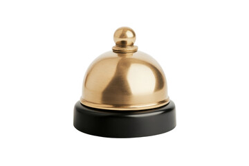 Golden service bell on black base with reflection in elegant setting, cut out