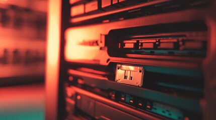 Obraz premium Retro Tech Aesthetics: A Close-Up of Vintage Server Racks