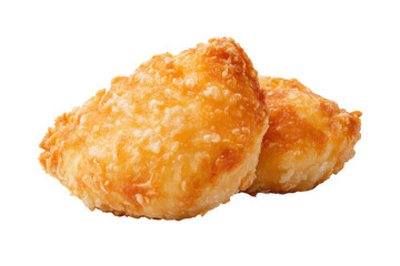 Crispy golden fried chicken nuggets on black background, cut out