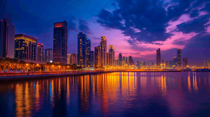 Fototapeta premium beautiful sunset over modern city