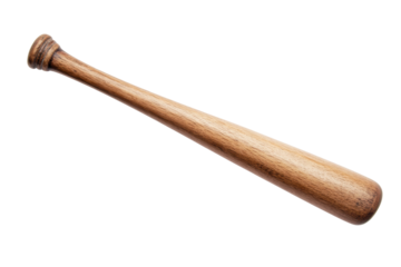Wooden baseball bat isolated on white background with natural texture detailing, cut out