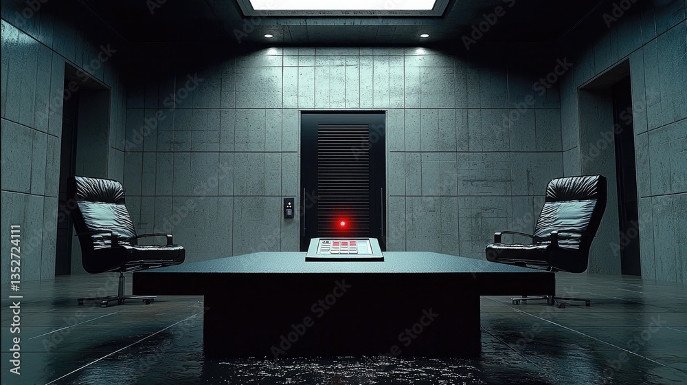 Leinwandbilder A large interrogation room with lie detecting device kept on the table. Two chair on each side of the table.