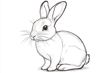 Fototapeta premium Rabbit Line Art Illustration Cute Animal Design on White Background