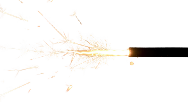 Bright burning sparkler trails light streaks against transparent background festive celebration