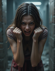 Obraz premium Fierce Woman Portrait: Dark Mood Photography