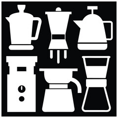 Coffee Maker Vector Silhouettes Classic Espresso & Drip Machines.