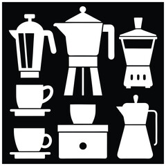 Monochrome Coffee Maker Icon Set Professional Vector Files.