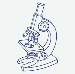 Minimal Line-Art Microscope Illustration – Blue Toned Scientific Icon for Education, Research, and Laboratory Use

