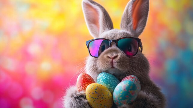 un lapin cool avec des lunettes de soleil pour p&acirc;ques 