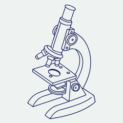 Minimal Line-Art Microscope Illustration – Blue Toned Scientific Icon for Education, Research, and Laboratory Use, Microscope Line Icon, Lab Equipment Vector, Science Tool Illustration
