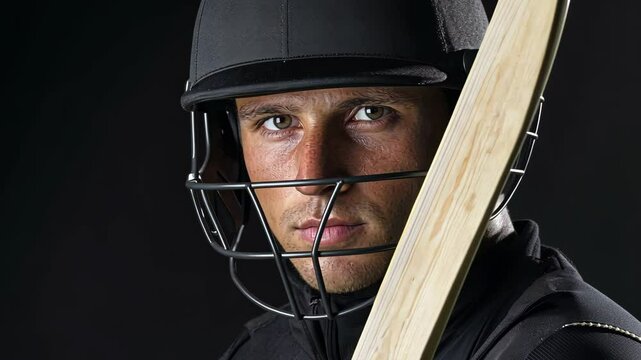 Professional cricketer preparing for a match with bat in hand, showcasing concentration and intensity in practice