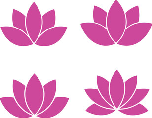 Pink lotus flower icon set in flat style for wellness and design projects