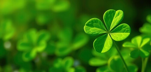 Vibrant green three-leaf shamrock, classic design, simple silhouette, illustration, clean